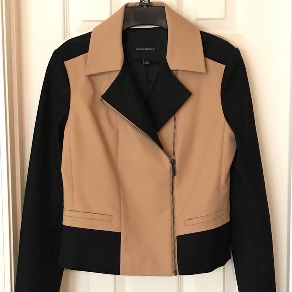 Banana Republic black and tan Moto style jacket - Picture 2 of 4